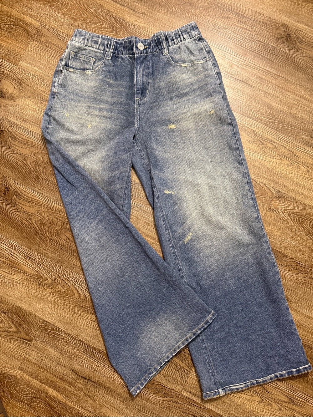 Mid Rise Denim Print French Terry Casual Sweatpants Jeans with Pockets